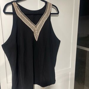 Black Sleeveless Top with Lace Detail 3XL